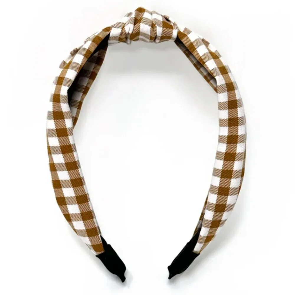 NWOT Blair Top Knot Brown Gingham Headband